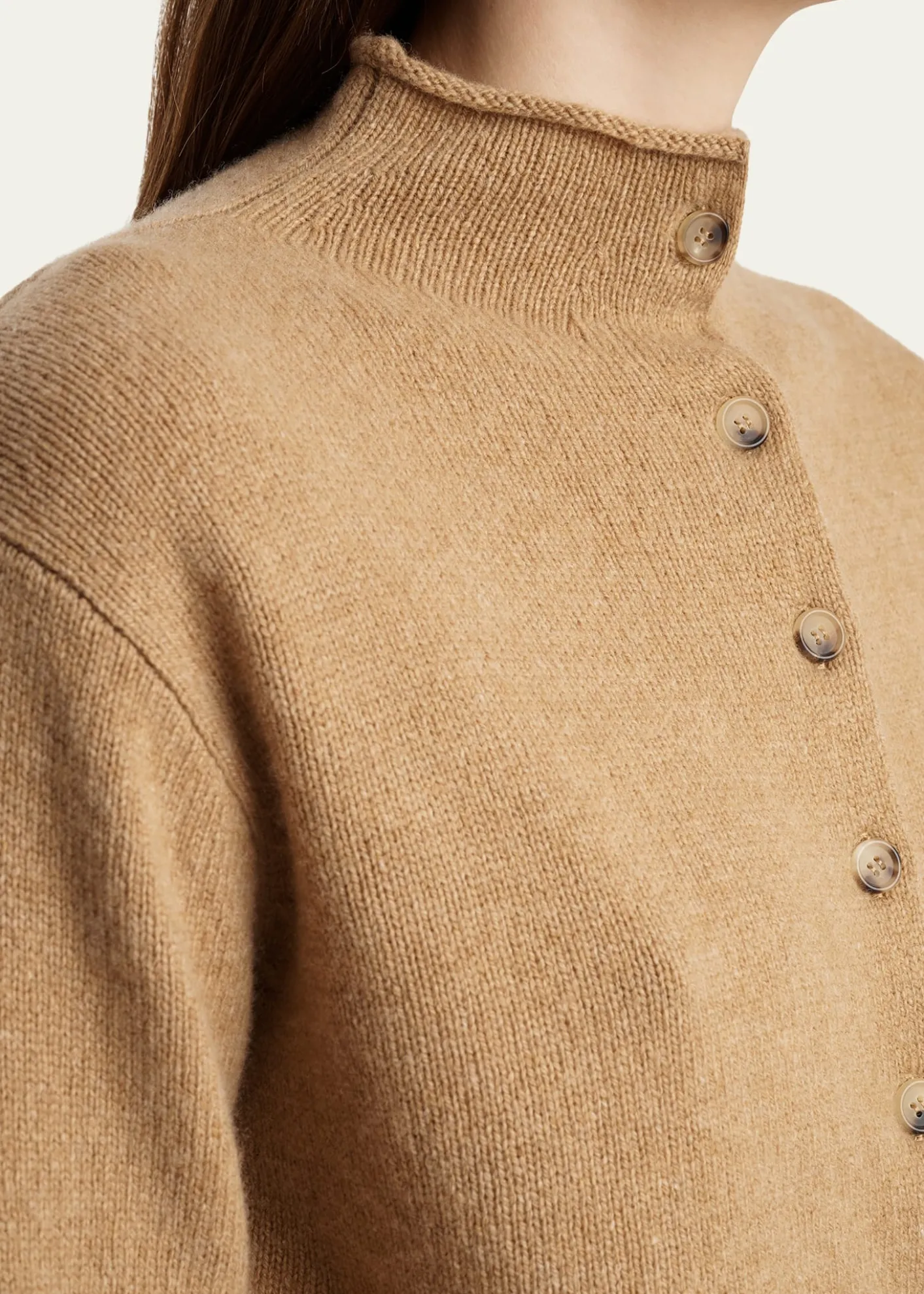 KhaiteAnnora Funnel-Neck Wool-Cashmere Cardigan