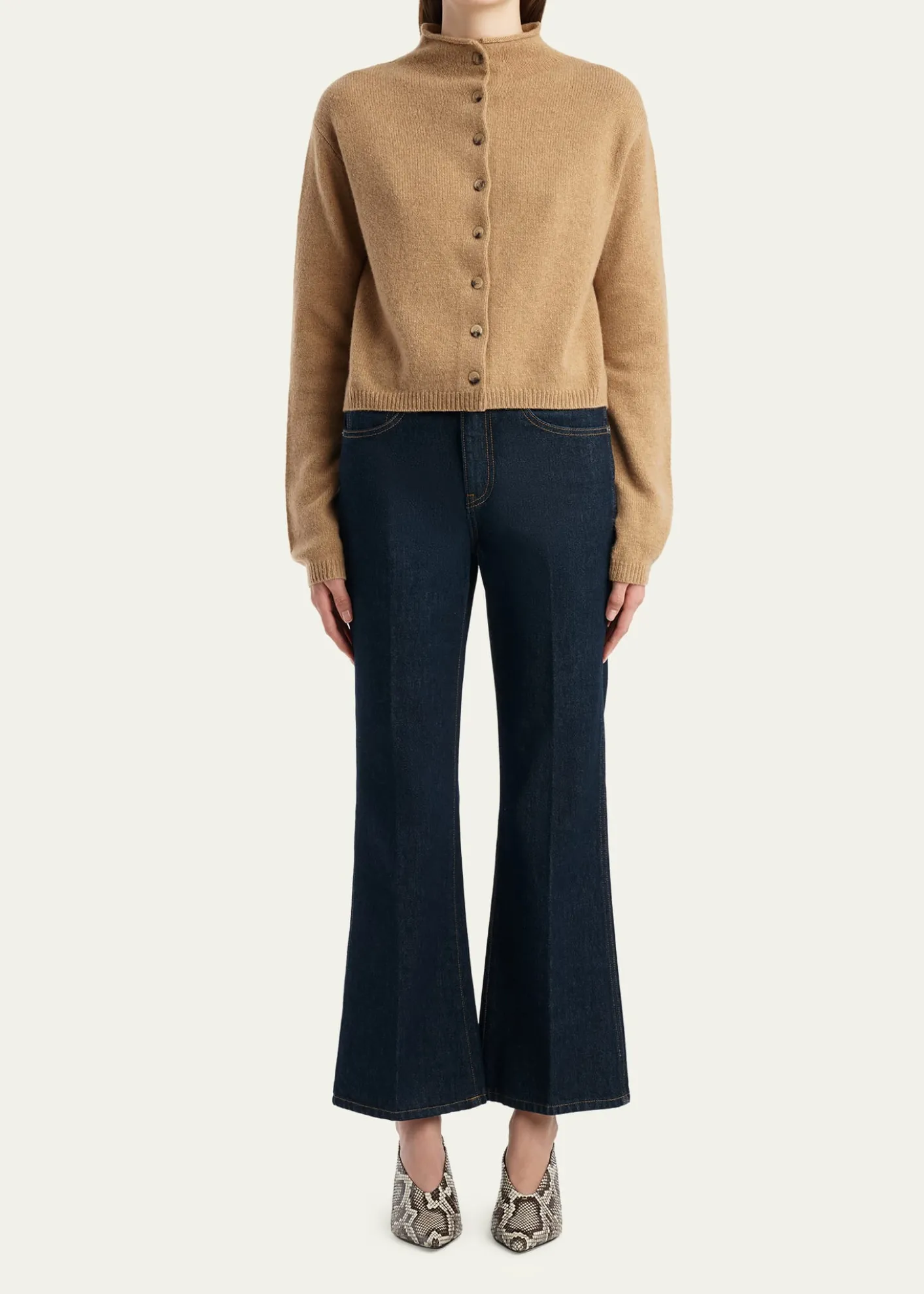 KhaiteAnnora Funnel-Neck Wool-Cashmere Cardigan
