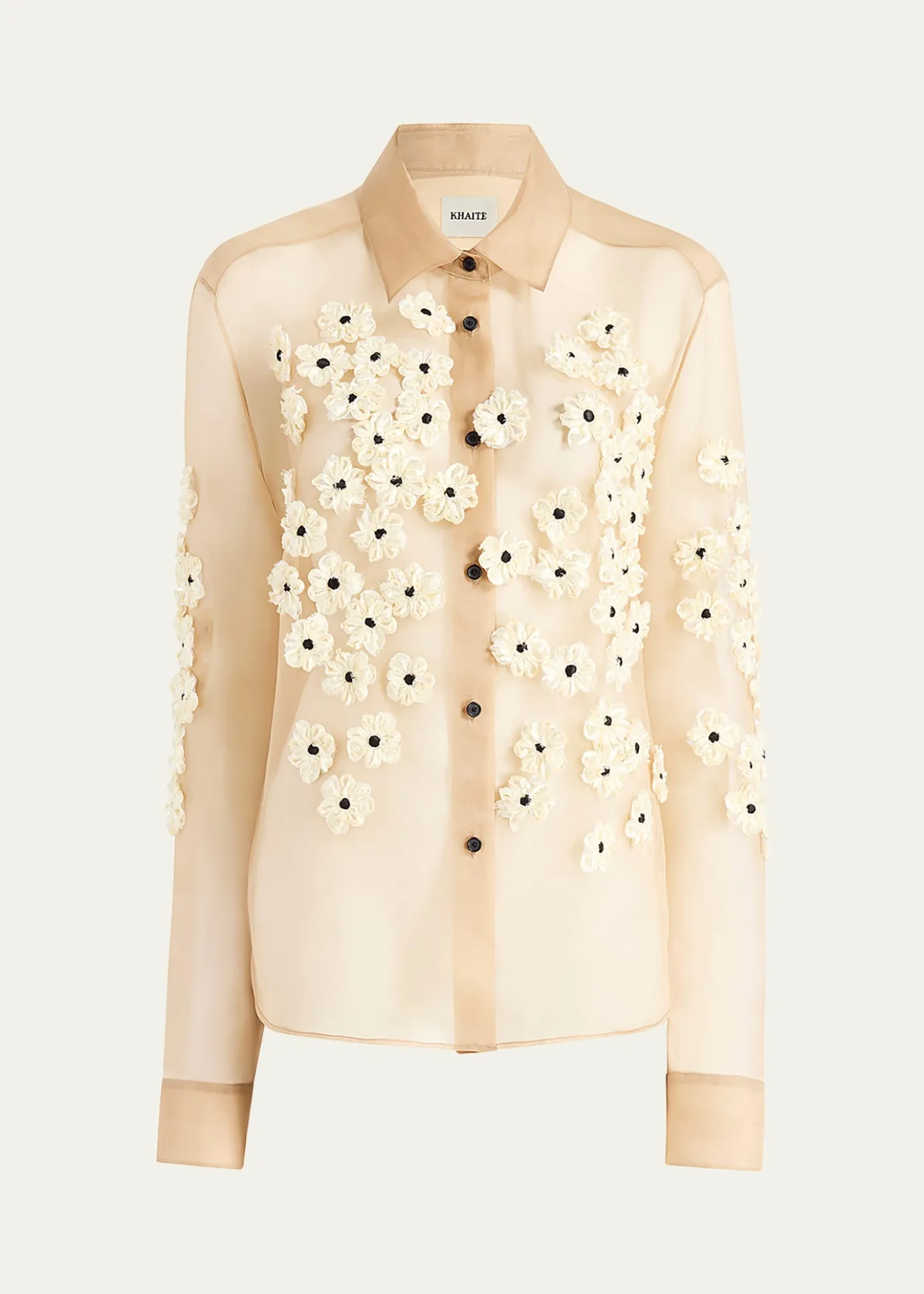 KhaiteArgo Floral Applique Silk Button-Down Top