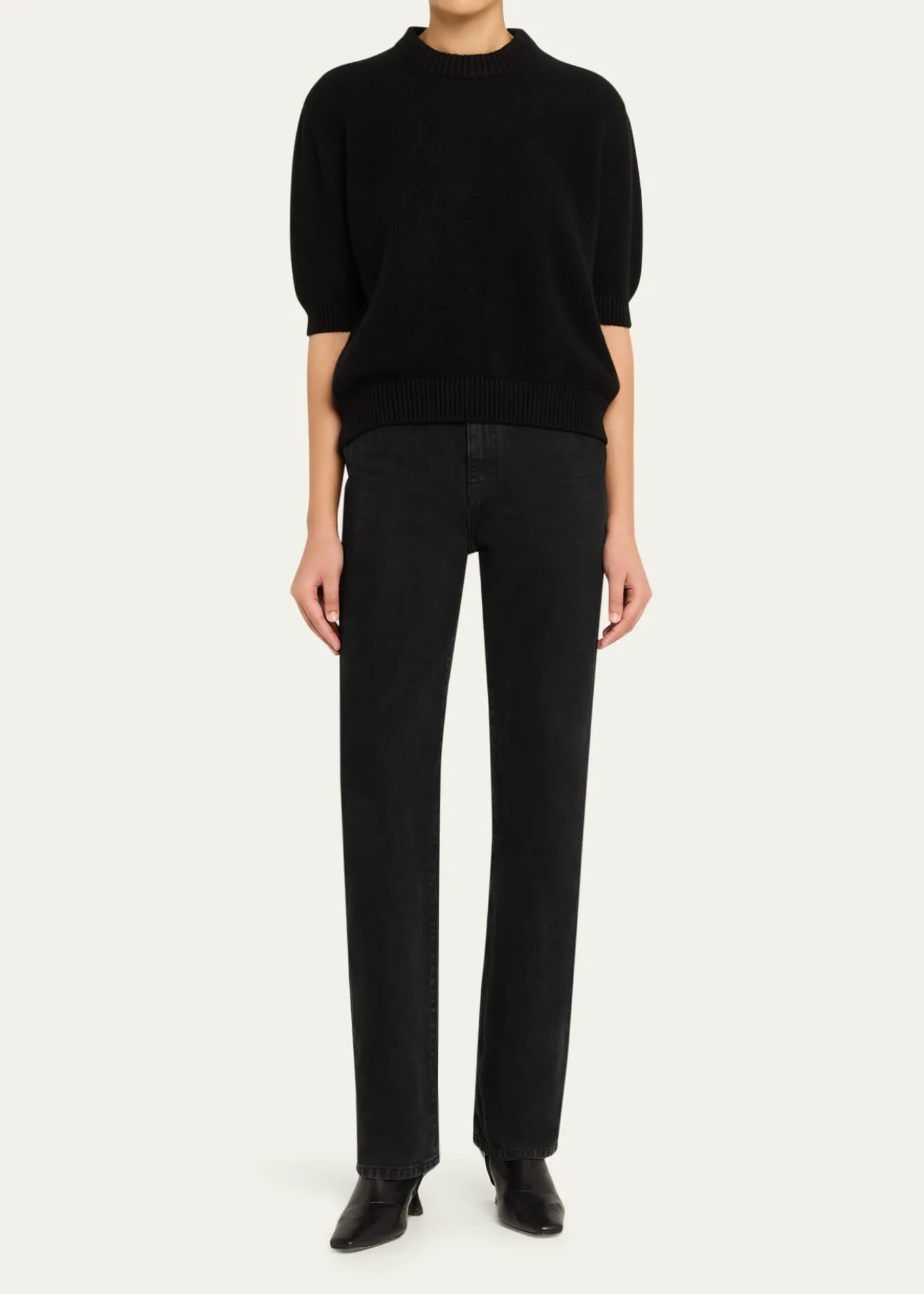 KhaiteDavin Short-Sleeve Cashmere Sweater