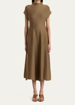 KhaiteLyra Mock-Neck Cap-Sleeve Midi Dress