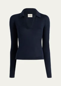 KhaiteMikel Long-Sleeve Knit Polo Top
