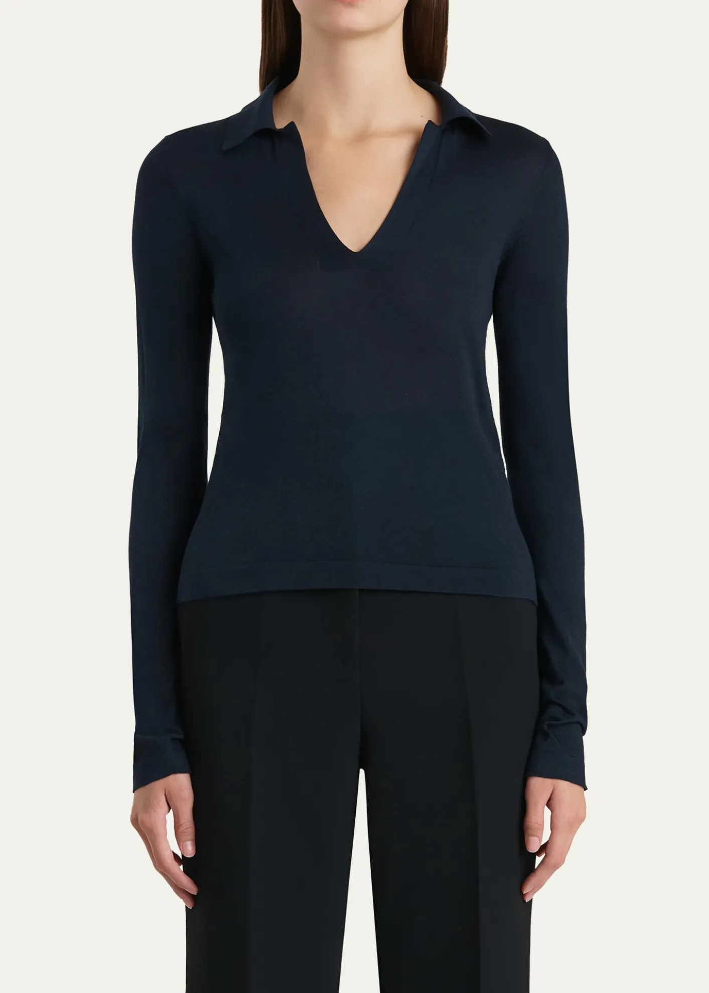 KhaiteMikel Long-Sleeve Knit Polo Top