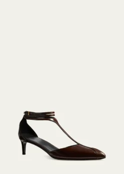 Khaite45mm Mia Leather T-Strap Pumps