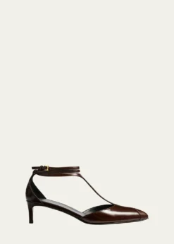 Khaite45mm Mia Leather T-Strap Pumps