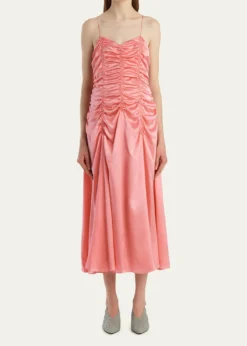 KhaiteRaina Sleeveless Ruched silk Charmeuse Midi Dress