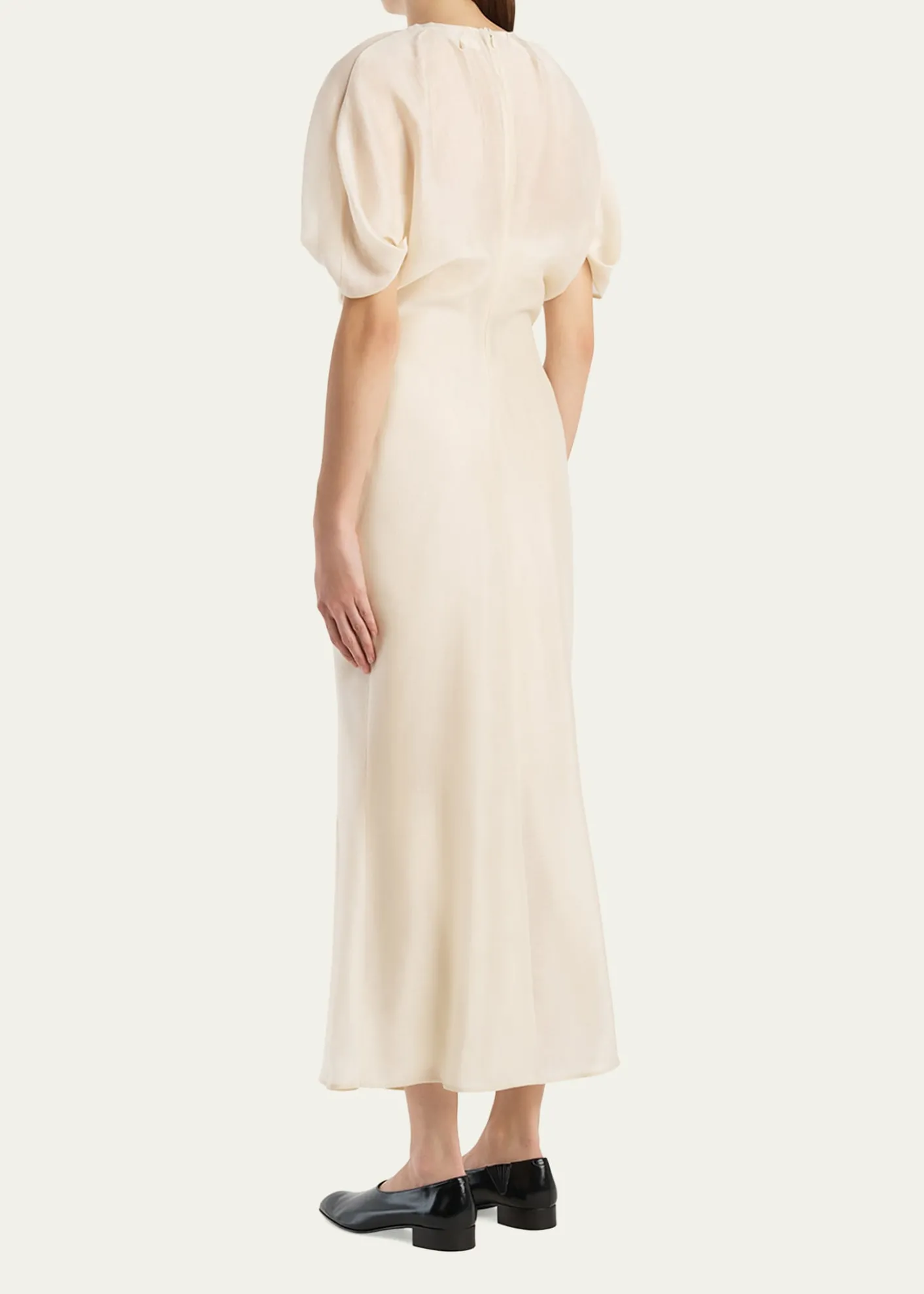 KhaiteRia Puff-Sleeve Draped Silk-Blend Maxi Dress