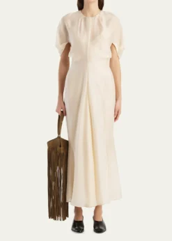 KhaiteRia Puff-Sleeve Draped Silk-Blend Maxi Dress