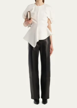 KhaiteRumi Puff-Sleeve Asymmetric Peplum Top