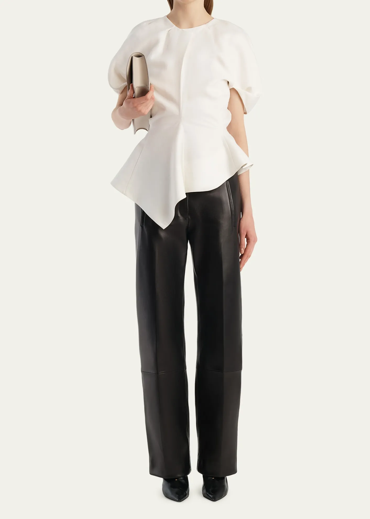 KhaiteRumi Puff-Sleeve Asymmetric Peplum Top