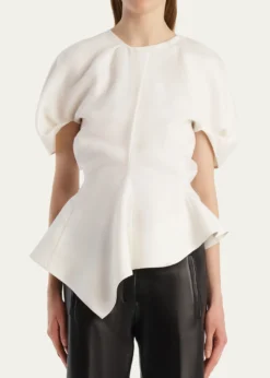 KhaiteRumi Puff-Sleeve Asymmetric Peplum Top