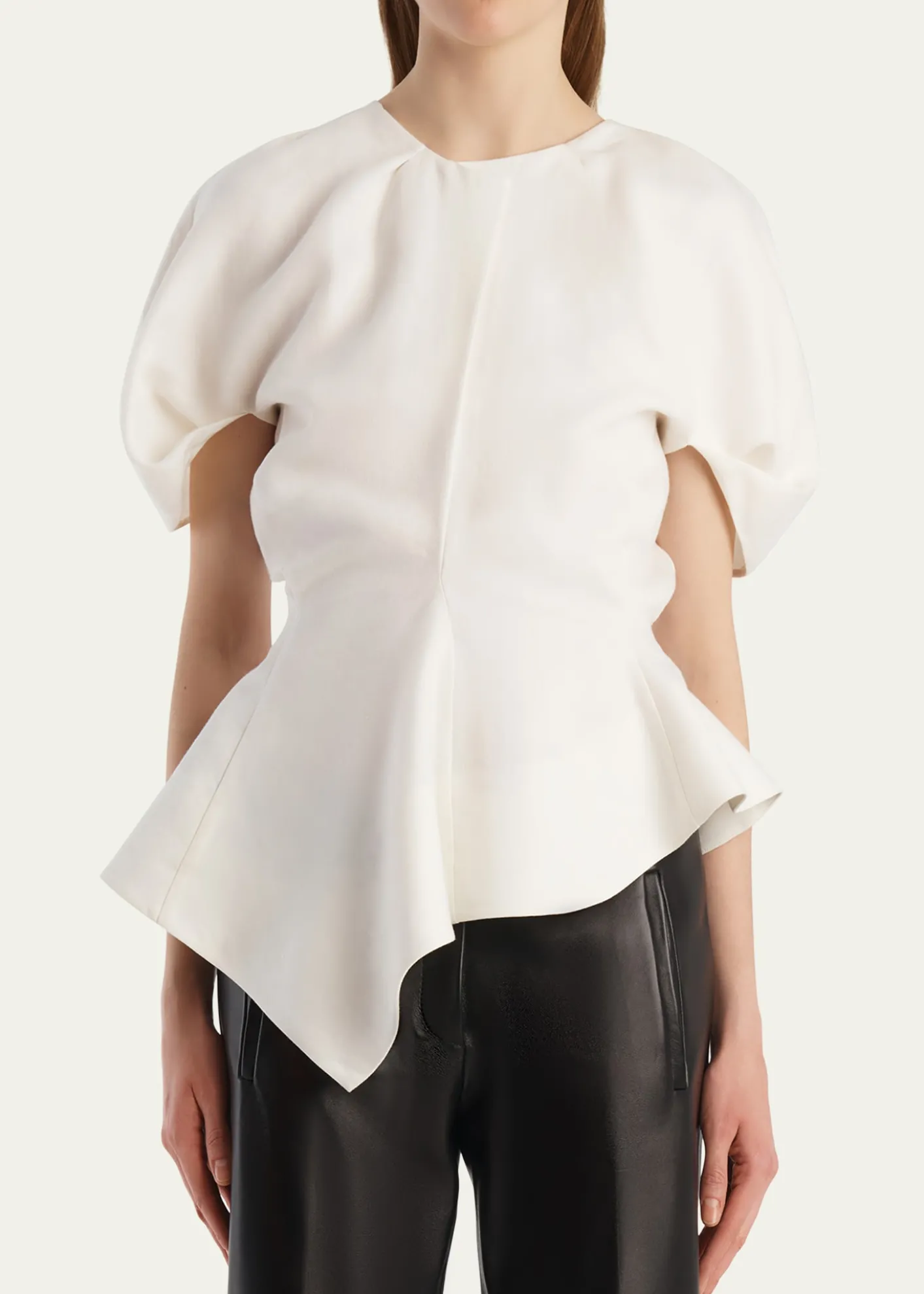 KhaiteRumi Puff-Sleeve Asymmetric Peplum Top