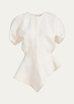 KhaiteRumi Puff-Sleeve Asymmetric Peplum Top