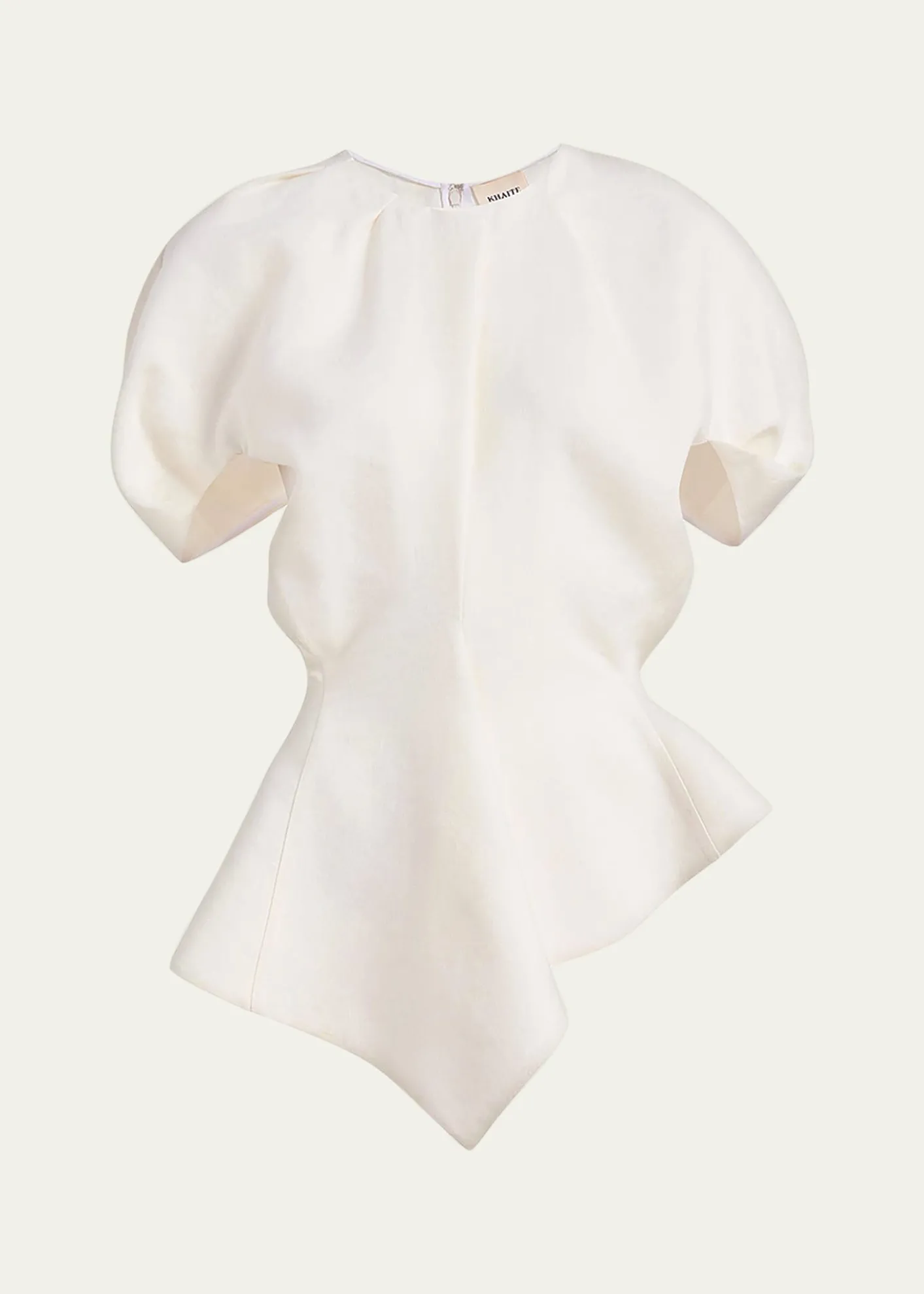 KhaiteRumi Puff-Sleeve Asymmetric Peplum Top