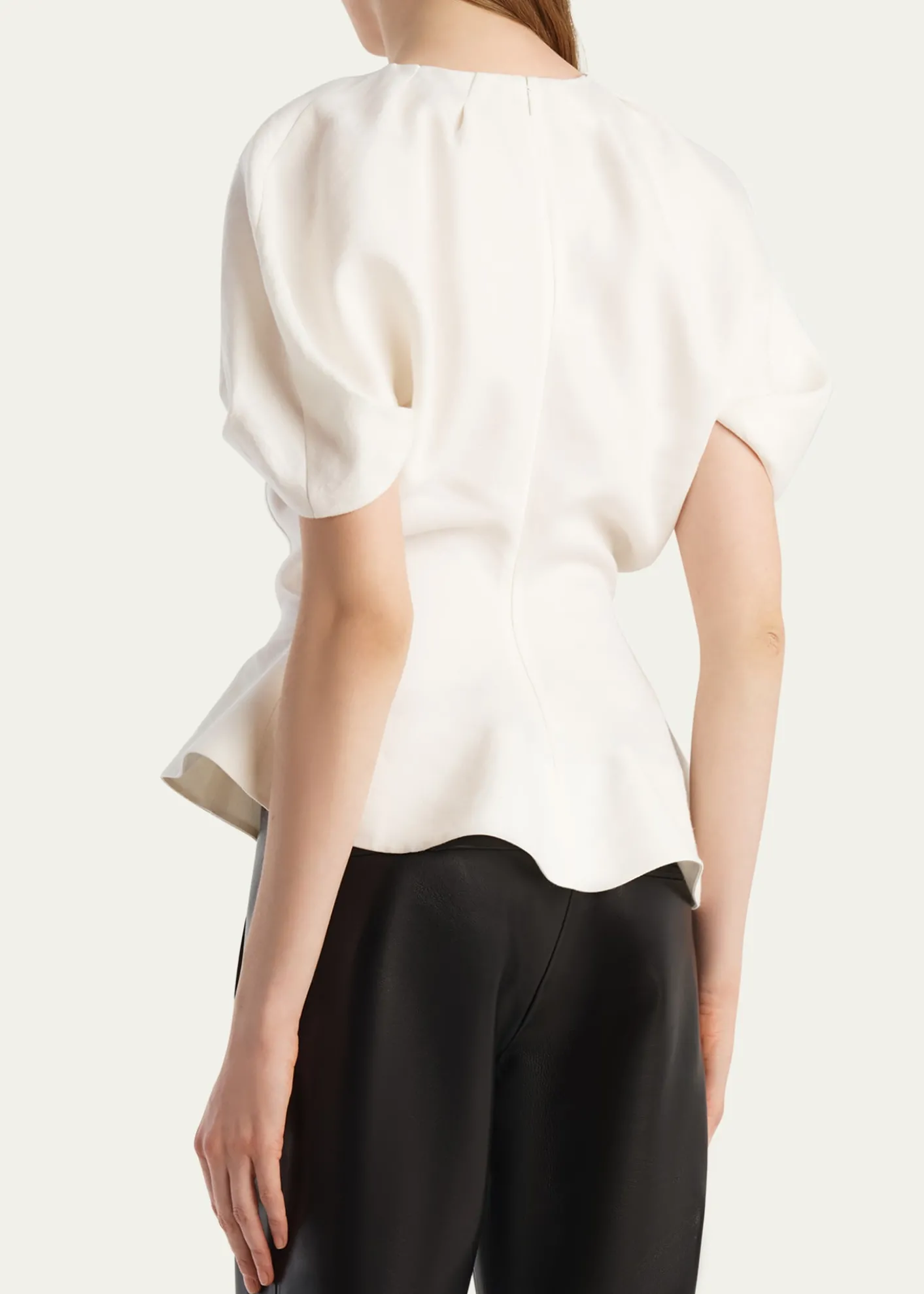 KhaiteRumi Puff-Sleeve Asymmetric Peplum Top