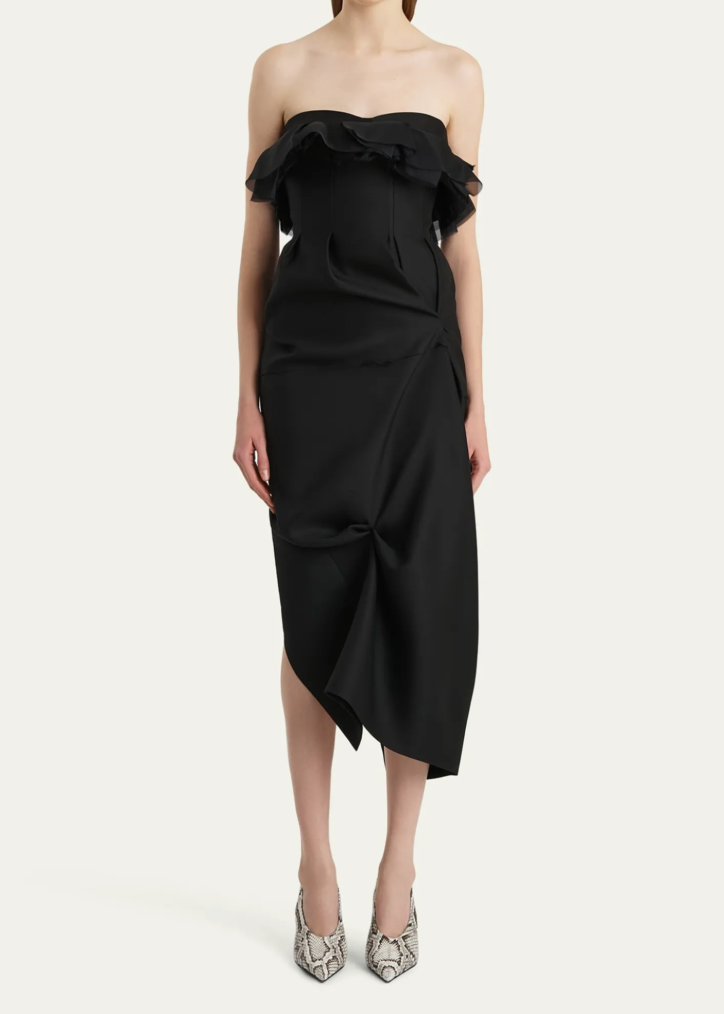 KhaiteSalm Pleated Strapless Midi Dress