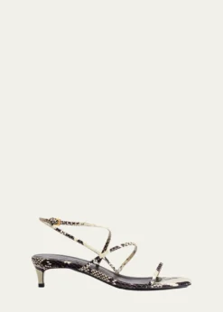 KhaiteStrappy Python-Embossed Kitten Sandals