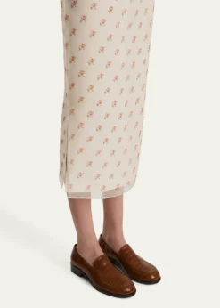KhaiteSydni Rose-Print Silk Midi Skirt