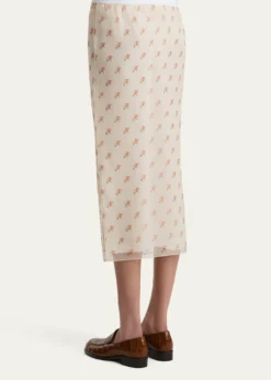 KhaiteSydni Rose-Print Silk Midi Skirt