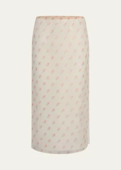 KhaiteSydni Rose-Print Silk Midi Skirt