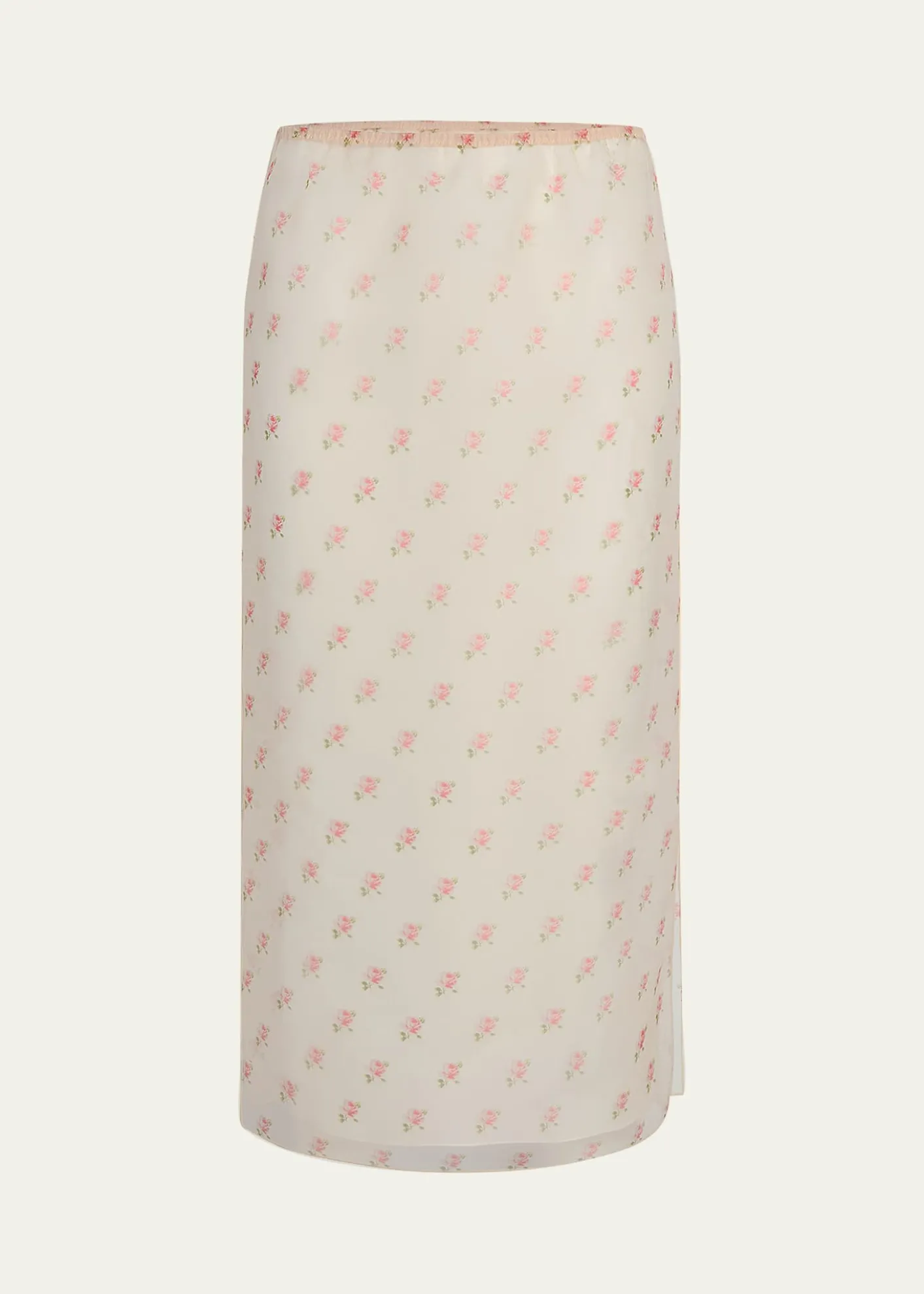 KhaiteSydni Rose-Print Silk Midi Skirt