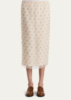 KhaiteSydni Rose-Print Silk Midi Skirt