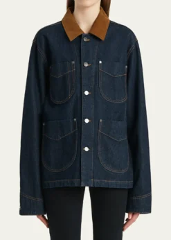 KhaiteWyatt Corduroy-Collar Denim Jacket