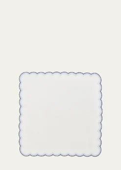 Kim SeybertLune Embroidered Scalloped-Edge Napkin, Blue
