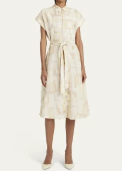 KitonAbstract Watercolor Belted Dress