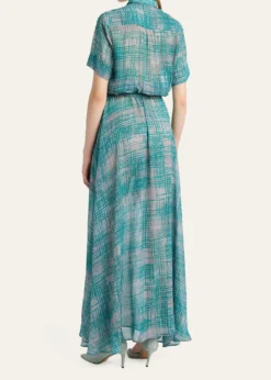 KitonCheck Silk Georgette Short-Sleeve Maxi Shirtdress