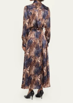 KitonLong-Sleeve Abstract-Print Silk Drawstring Maxi Shirtdress