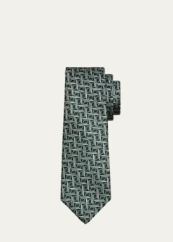 KitonMen's Abstract Geometric Silk Jacquard 7-Fold Tie