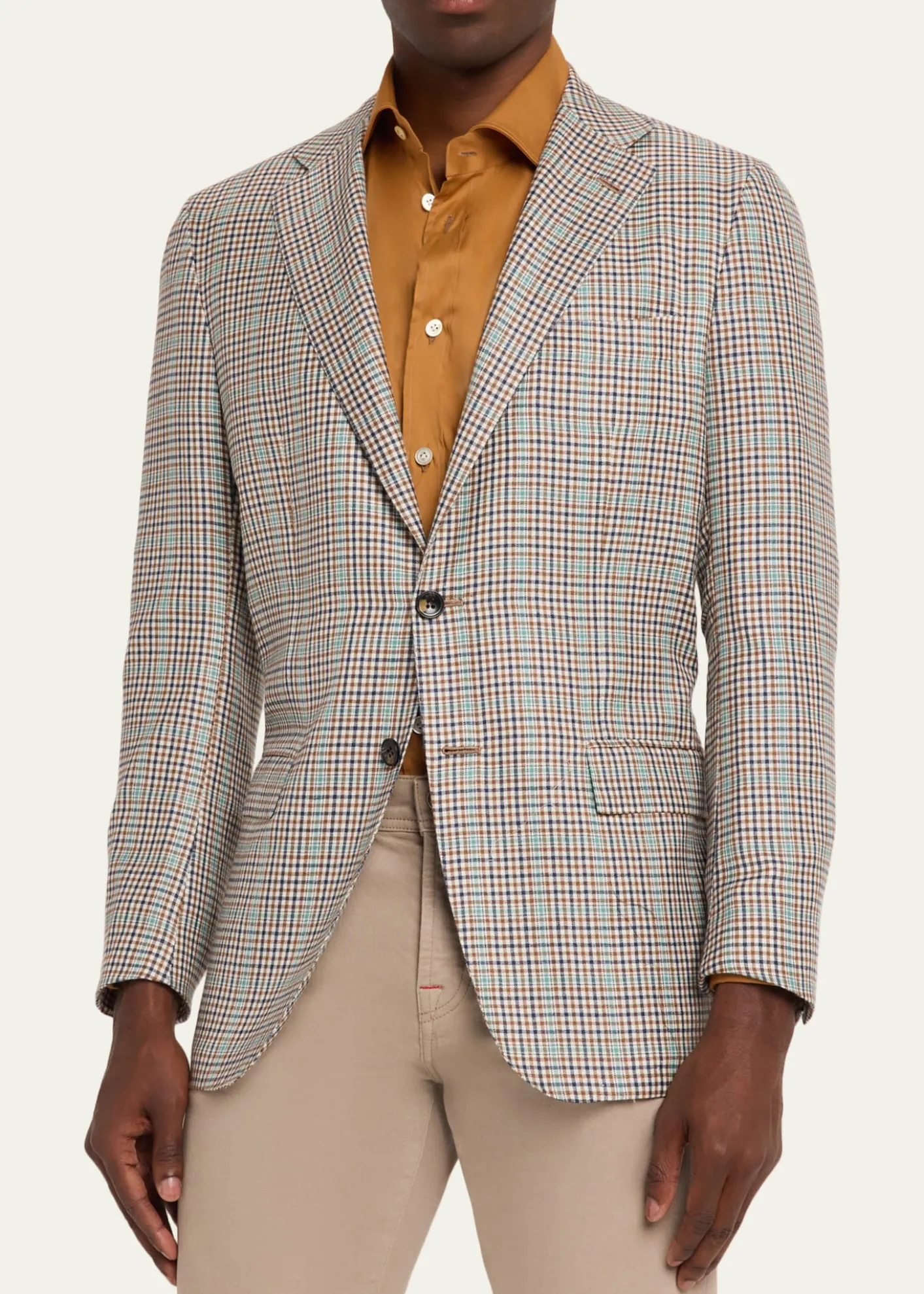 KitonMen's Cashmere and Silk Multi-Check Deconstructed Sport Coat