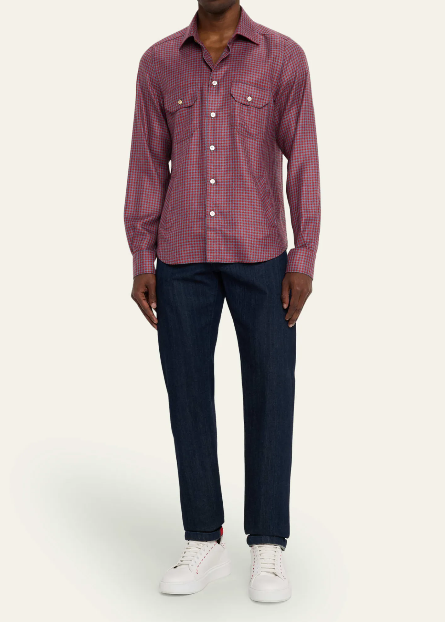 KitonMen's Cashmere and Silk Small Check Overshirt