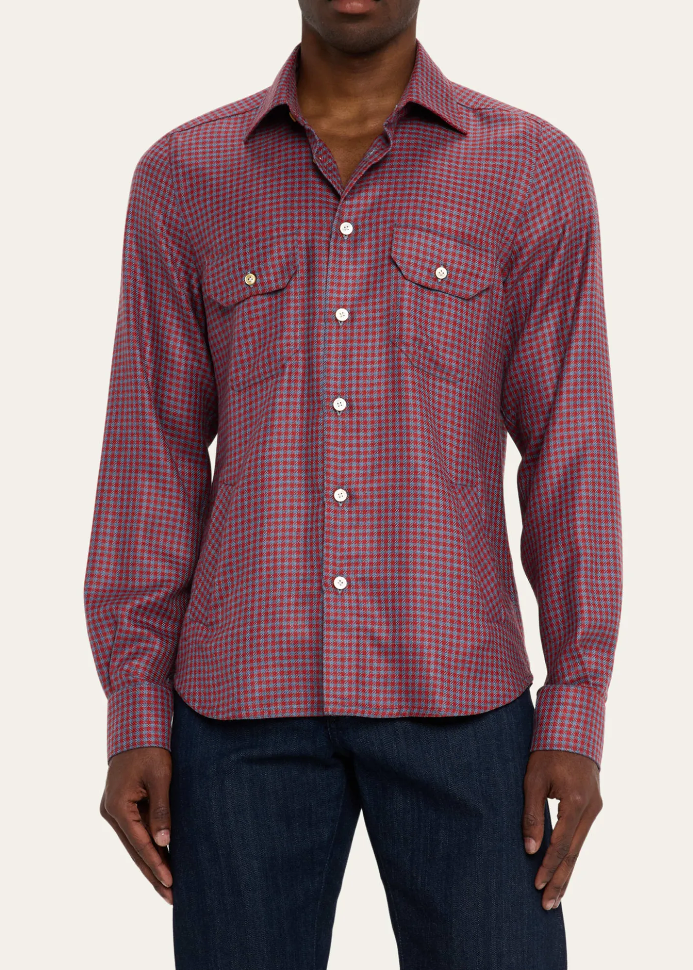 KitonMen's Cashmere and Silk Small Check Overshirt