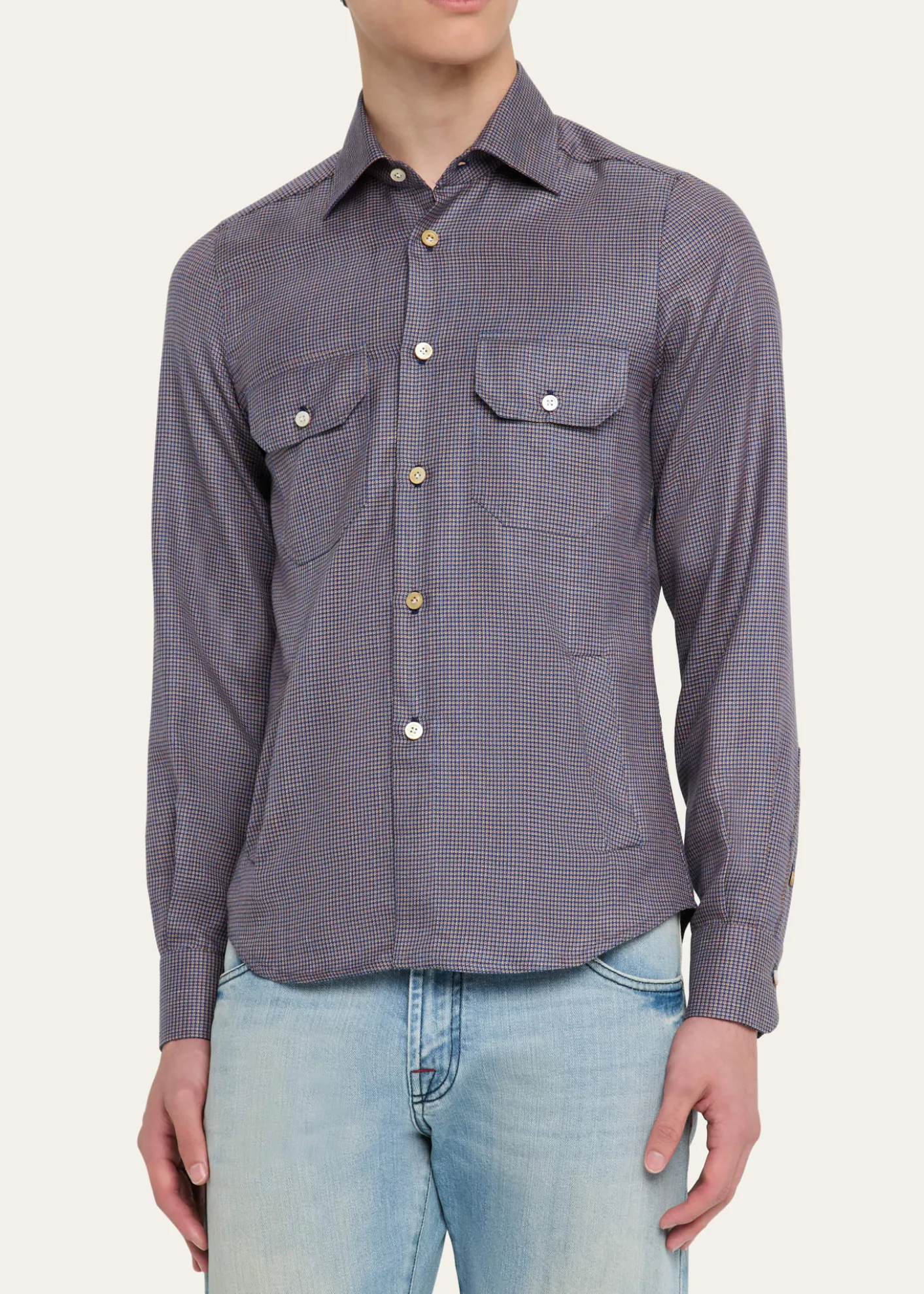 KitonMen's Cashmere Blend Micro-Check Overshirt