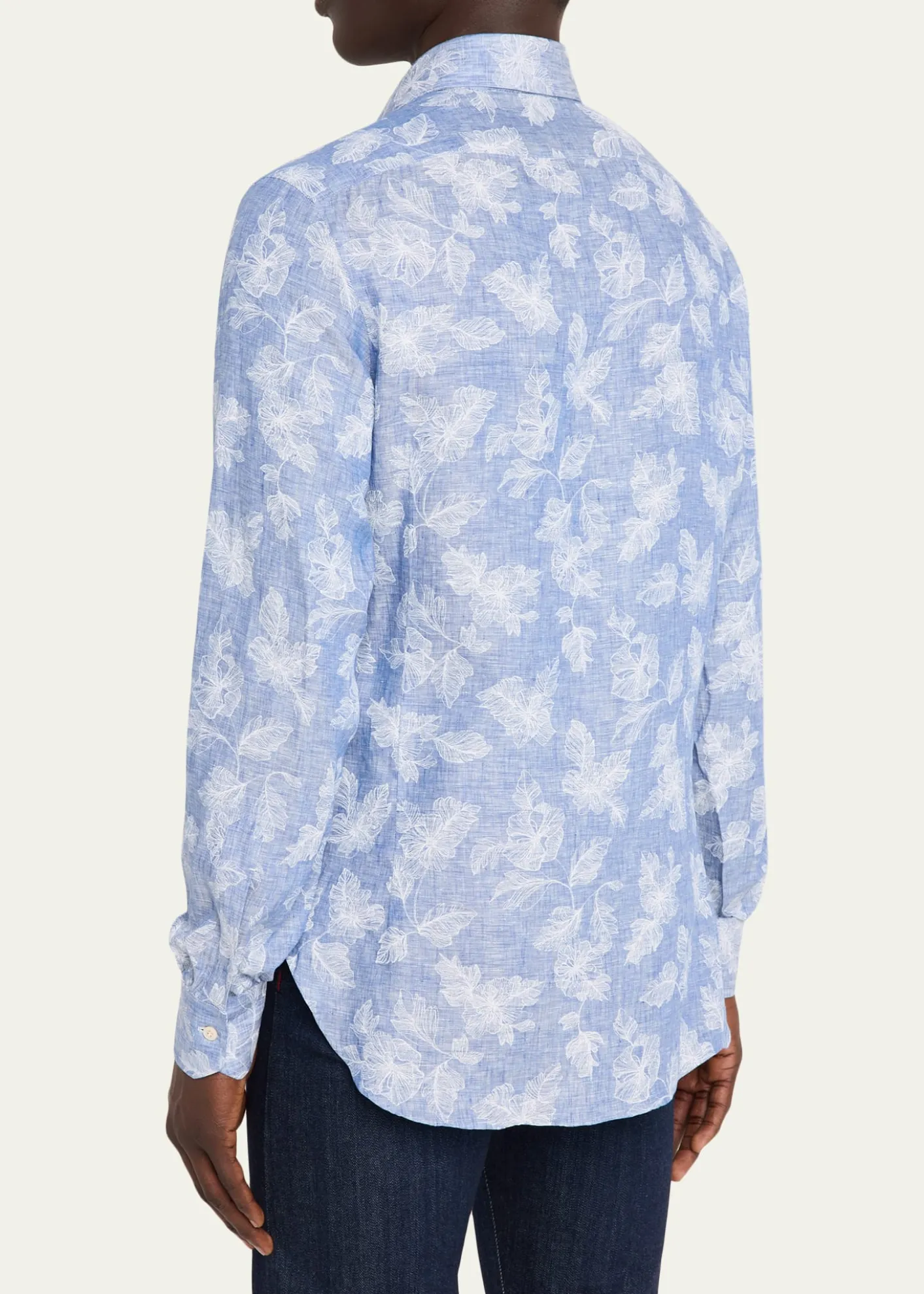 KitonMen's Floral Linen Button-Down Shirt