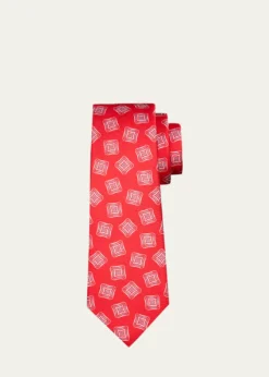 KitonMen's Geometric Square-Print Silk 7-Fold Tie