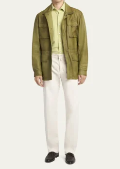 KitonMen's Leather Flap-Pocket Field Jacket