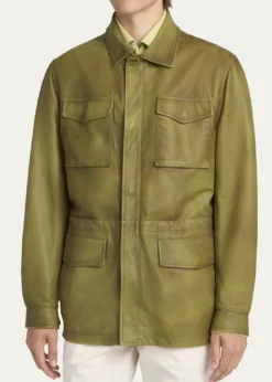 KitonMen's Leather Flap-Pocket Field Jacket