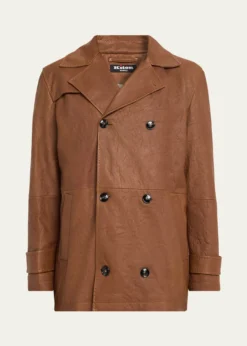 KitonMen's Leather Vintage-Effect Short Trench Coat