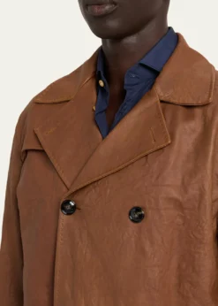 KitonMen's Leather Vintage-Effect Short Trench Coat