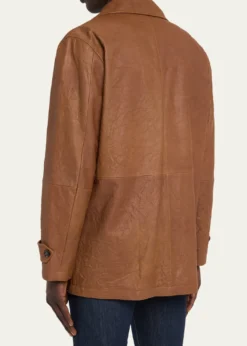 KitonMen's Leather Vintage-Effect Short Trench Coat
