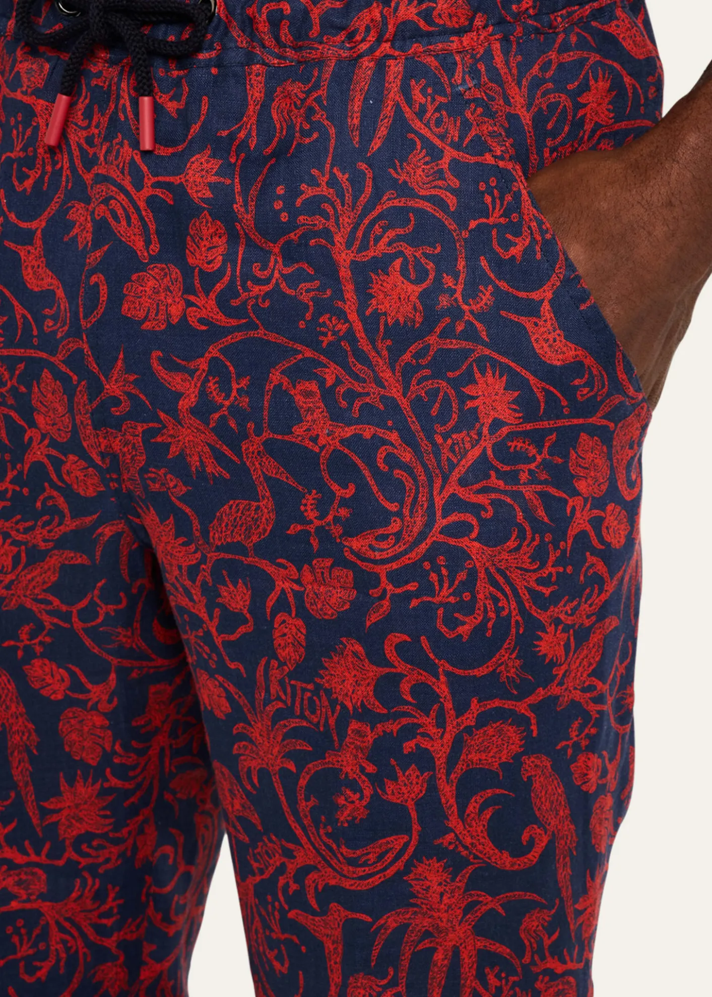 KitonMen's Linen Coral-Print Stretch Pants