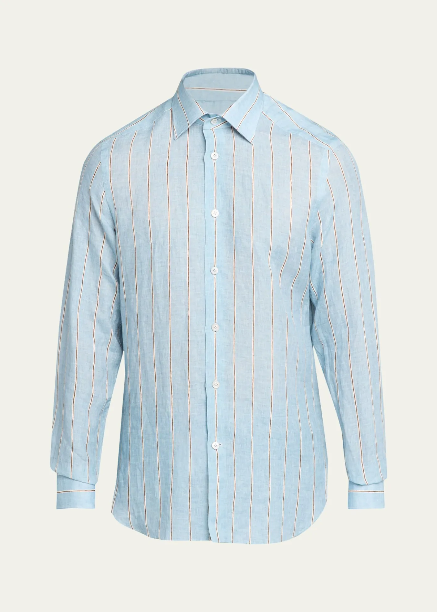 KitonMen's Linen Stripe Button-Down Shirt with Mother-Of-Pearl