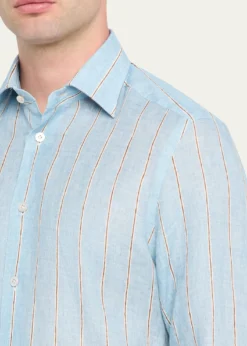 KitonMen's Linen Stripe Button-Down Shirt with Mother-Of-Pearl