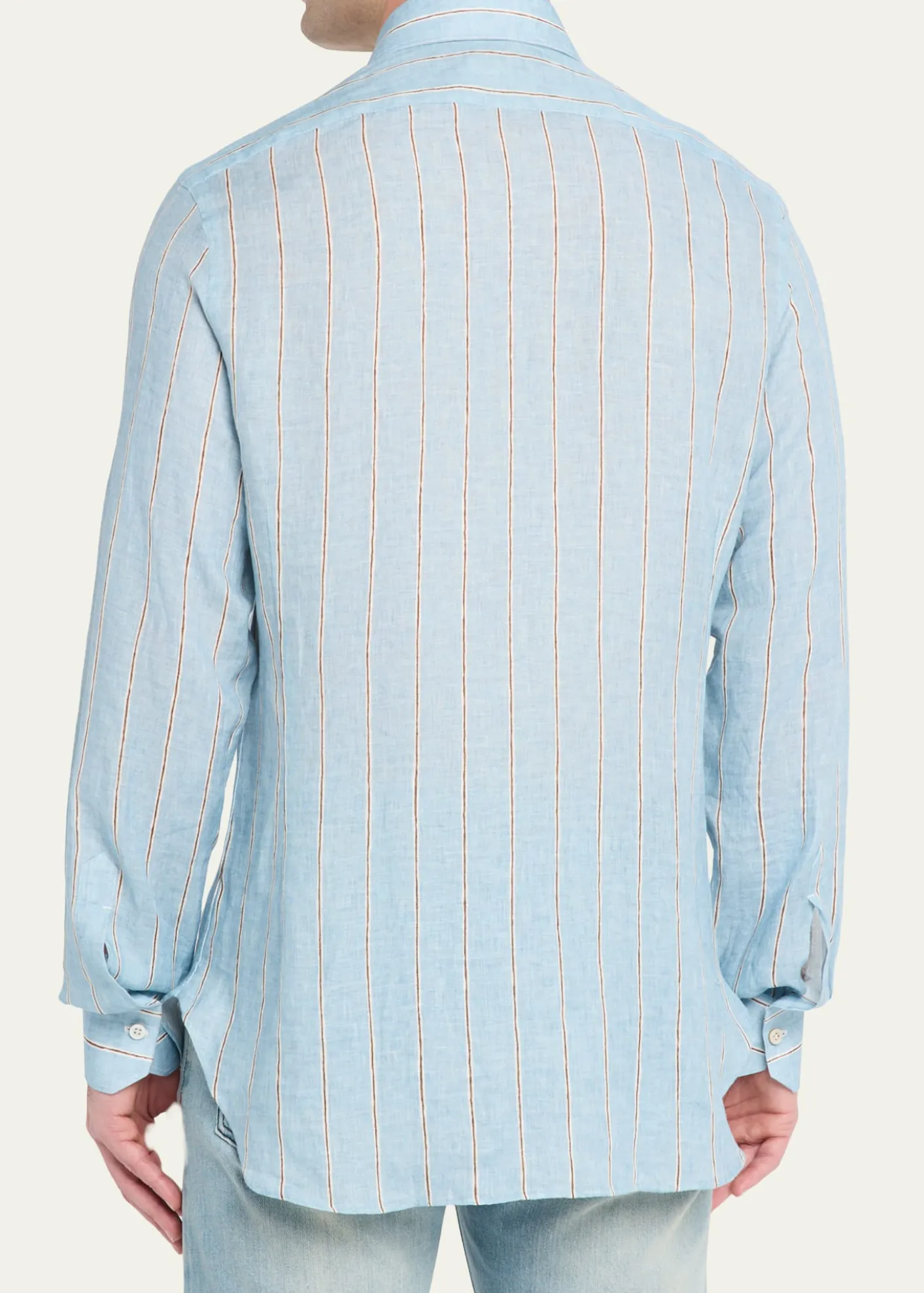 KitonMen's Linen Stripe Button-Down Shirt with Mother-Of-Pearl