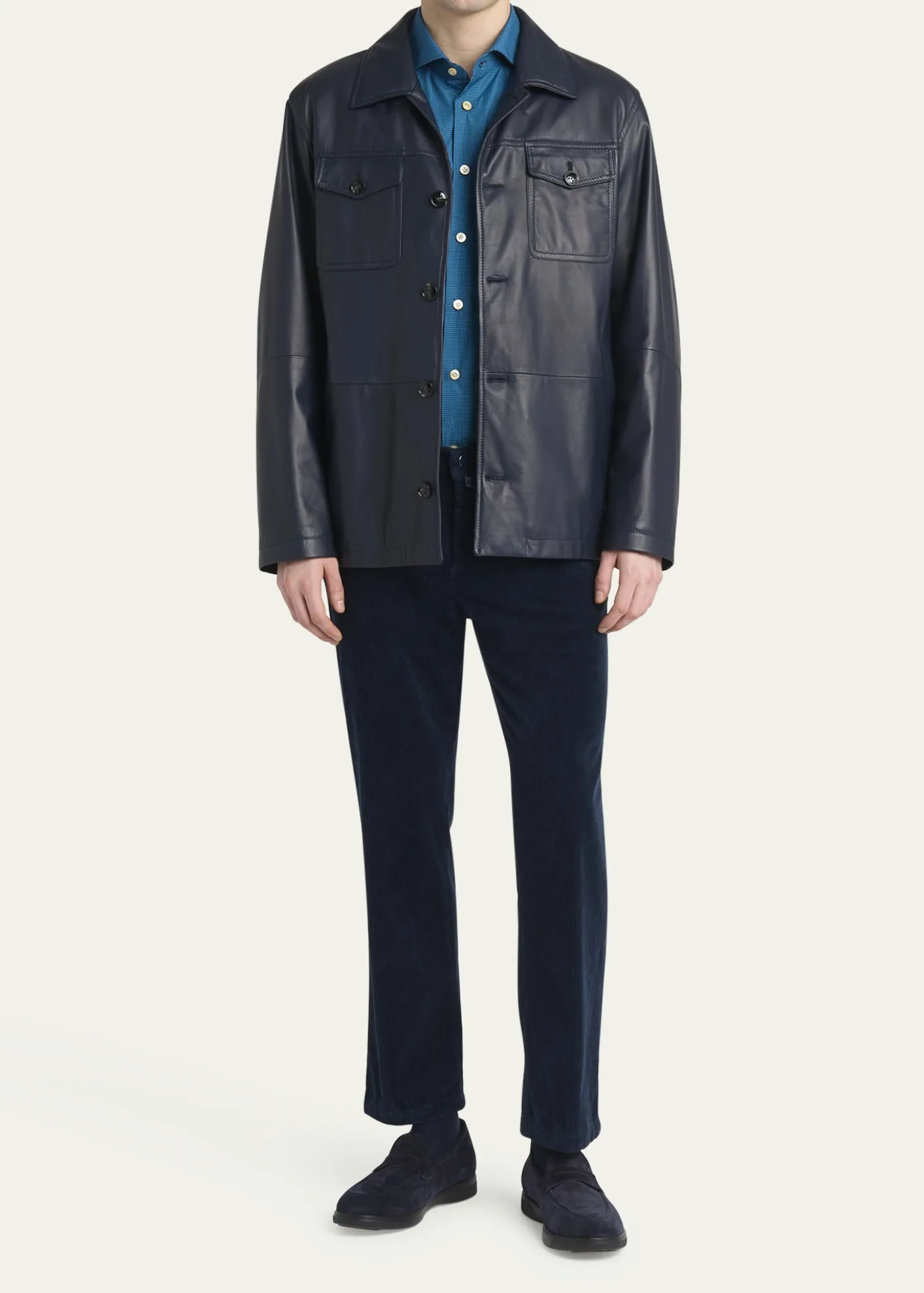 KitonMen's Loden Napa Leather Shirt Jacket