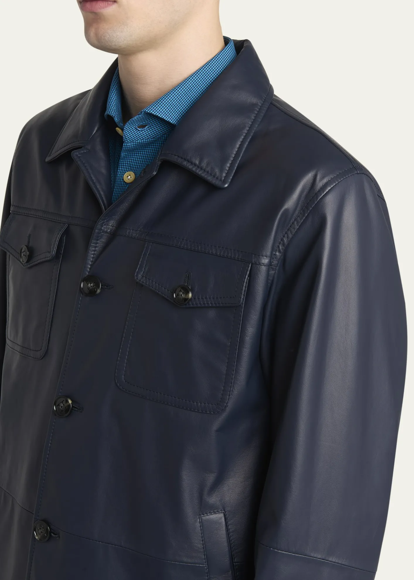 KitonMen's Loden Napa Leather Shirt Jacket