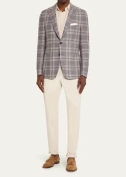 KitonMen's Plaid Cashmere and Linen Single-Breasted Sport Coat